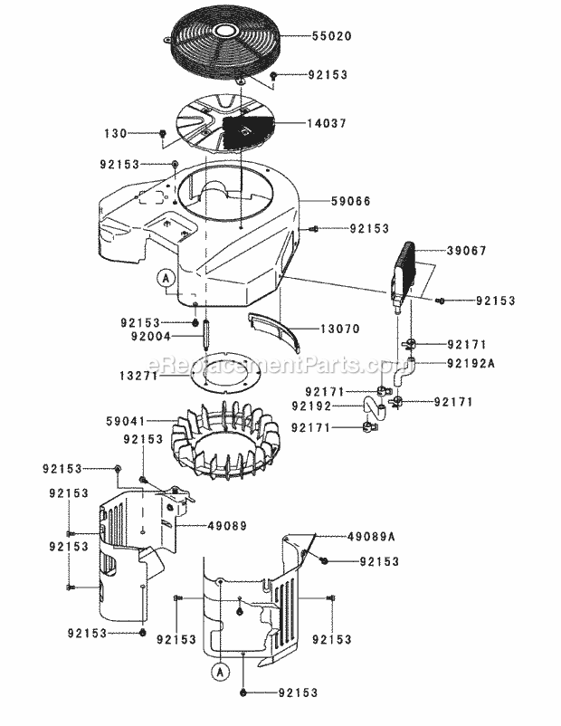 Kawasaki Fx1000-S09 Cooling Equipment Diagram and Parts List for S7237-KW 53DI8DU8050-37HP Cub Cadet Lawn Tractor